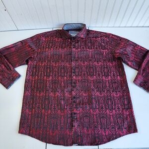 Daniel Ellissa Boys Satin Burgundy Red Black Dress Shirt Tie Hanky 3XL 19.5